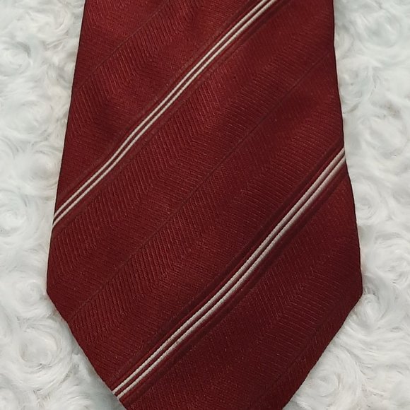 Tasso Elba Silk Burgandy striped Neck Tie - Picture 1 of 5